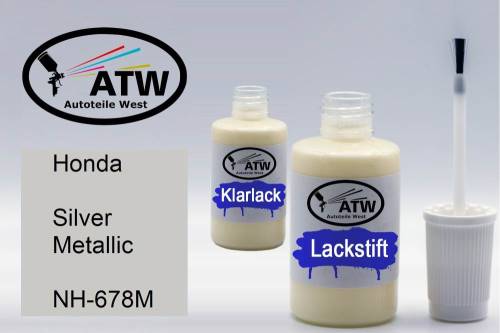 Honda, Silver Metallic, NH-678M: 20ml Lackstift + 20ml Klarlack - Set, von ATW Autoteile West.